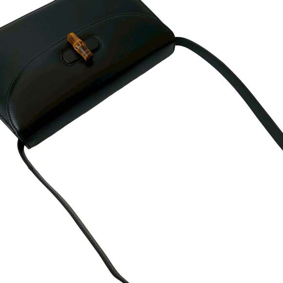 GUCCI Authentic Black Leather Bamboo Pochette Shoulder Bag - Picture 4 of 10